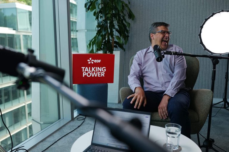 Talking Power branded set at EDF Energy during an LRB podcast shoot