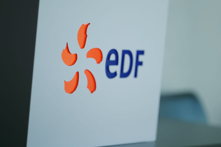 EDF Energy logo on set during the Talking Power video podcast recording